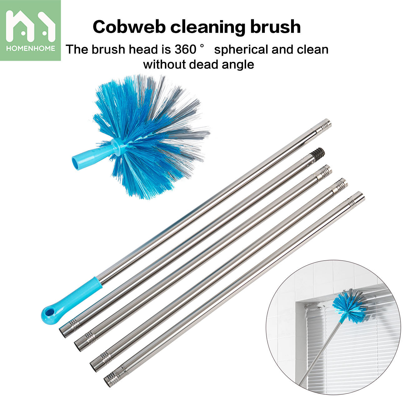 Homenhome Retractable Adjustable Long Handle Spider Web Cleaning Brush Duster
