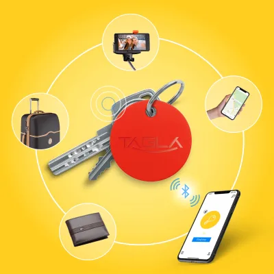 TAG La V2 Bluetooth Tracker Key Finder Item Finder Anti lost alarm device for Security-Key Locator, Wallet Tracker, Phone Finder, Selfie Remote (Red)
