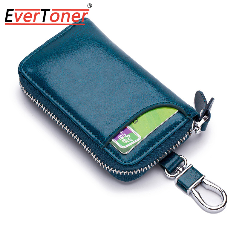 EverToner Cowhide Key Bag Key Holder for Women Men Zipper Car Key Wallet Fashion Credit Card Holder Multifunctional Keys Organizer Case