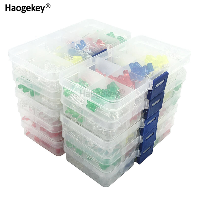 200pcs/lot 3mm 5mm led kit with box 5 color red green yellow blue white light emitting diode assortment 20pcs each