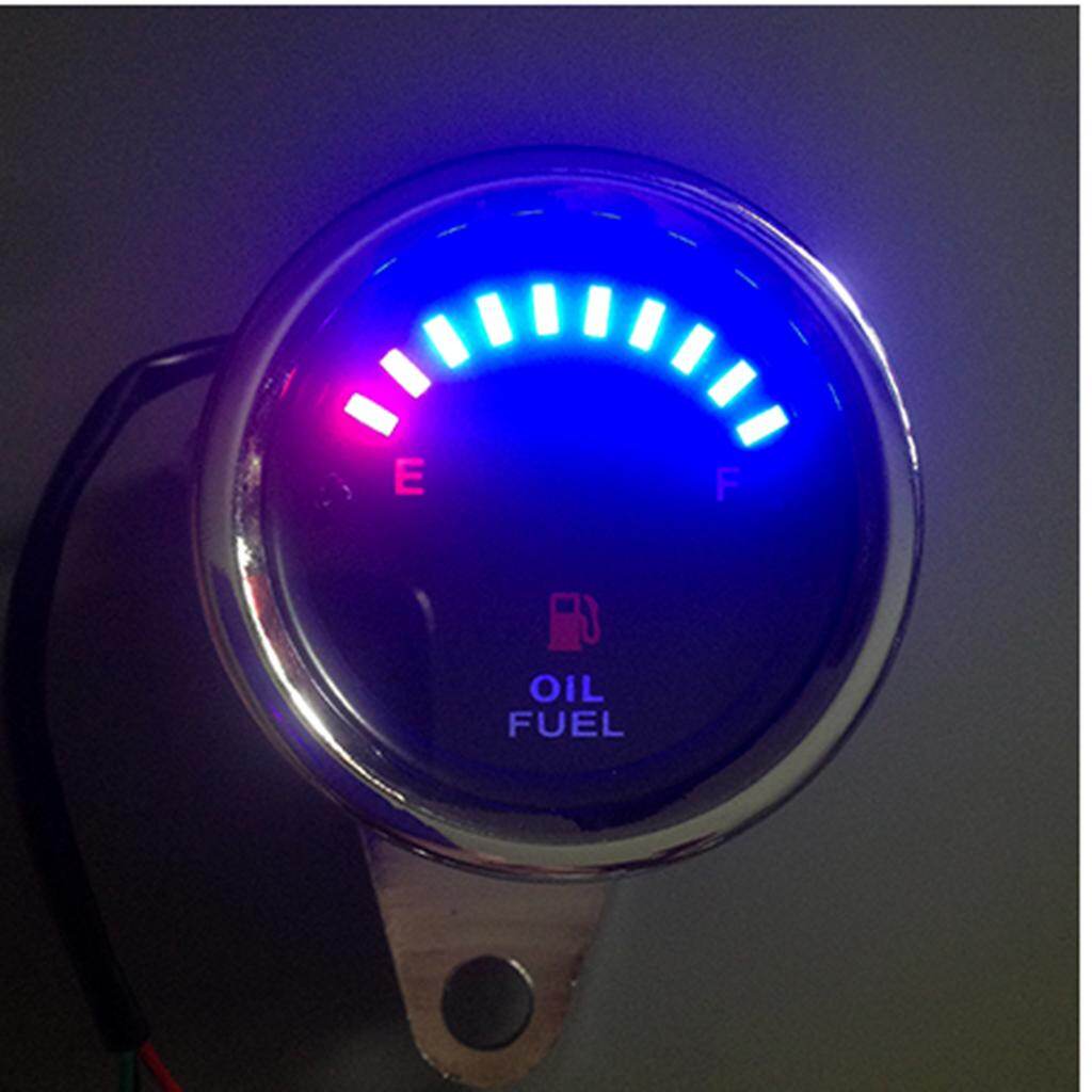 Tasico 12V Chrome Motorcycle Motorbike Fuel/Oil Level Gauge Red Blue LED Indicator