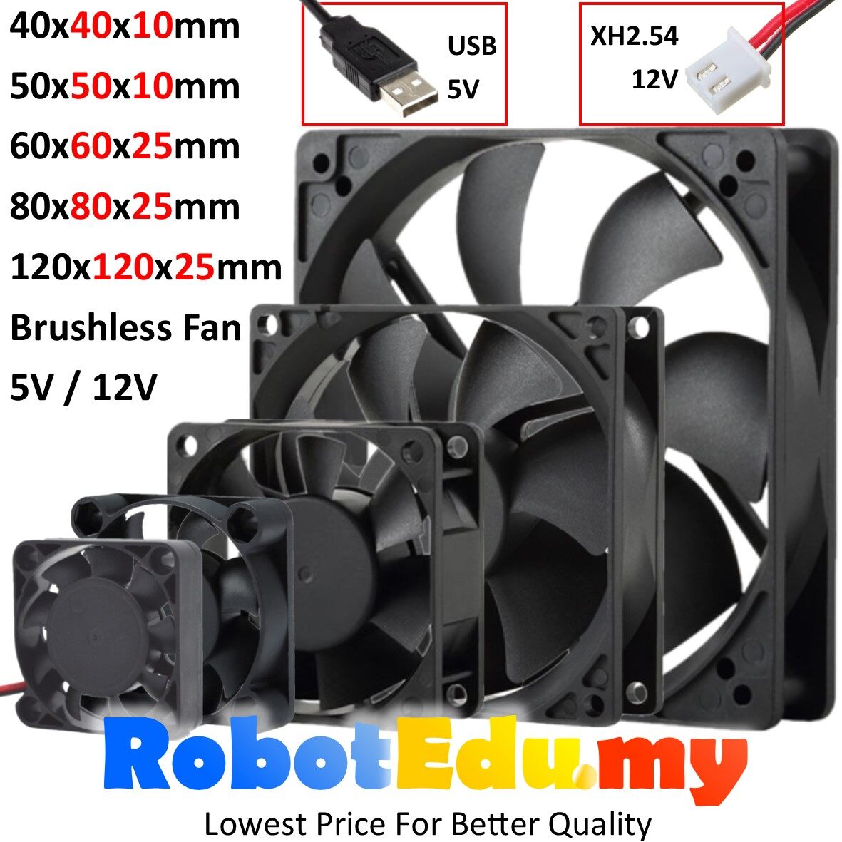 DC 5V USB / 12V 2Pin 4010 5010 6025 8025 12025 CPU Laptop PC Computer