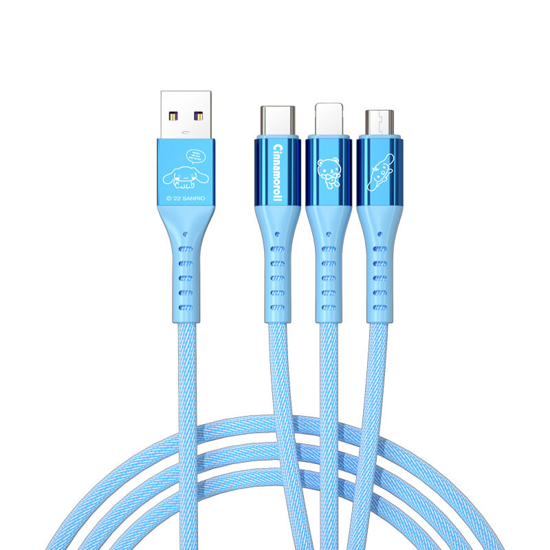 100% Authentic Sanrio Hello Kitty Accessories 3 in 1 Charging Cable USB Cable Type C Lightning Cable Micro USB Cable Fast Charging for iOS and Android Smartphone AQ2 SJ-705