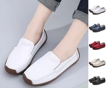 white flat loafers