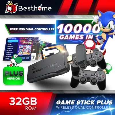 🥰Free Power Adapter🥰 2021Model Portable 10k games Wireless Video Games stick PLUS Dual Controller 64GB Retro Game Console, Classic Game box