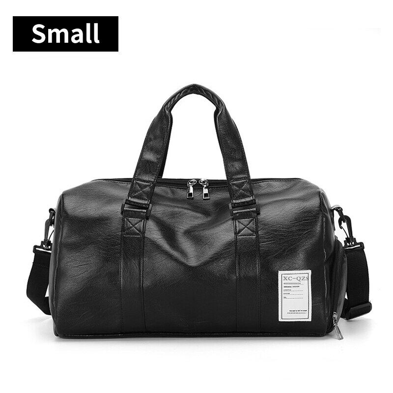 Unisex PU Leather Travel Handbags Duffle Men Women Gym Bag Fitness Sports Bags For Training Luggage Shoulder Bag Black XA105M