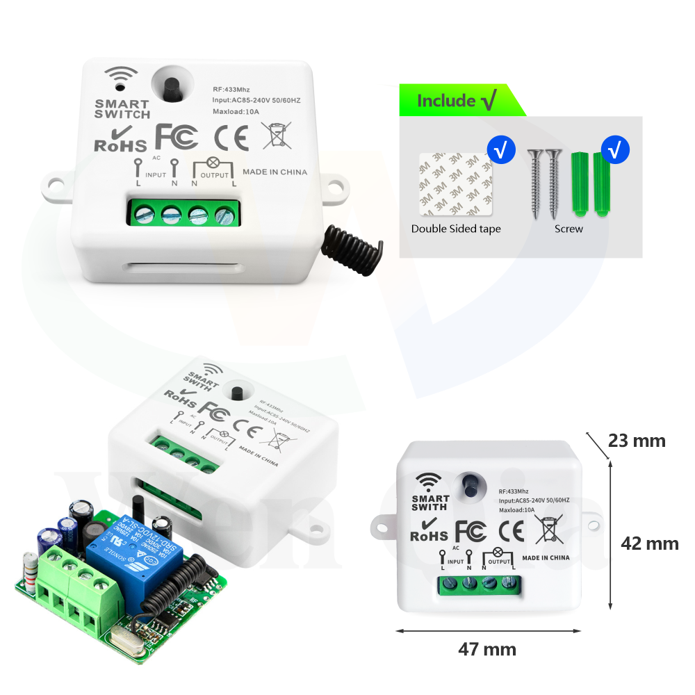 WenQia RF 433MHz Wireless Remote Control Switch Mini Relay Receiver Module 220V 230V Round Transmitter For Led Light Lamp Fan ON OFF
