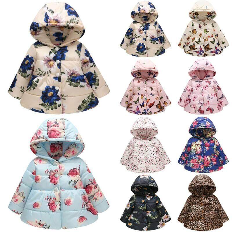 Kingstar123 Toddler Kids Girls Floral Hooded Puffer Padded Jacket Warm Winter Coats Outwear