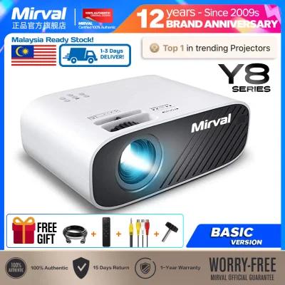 Mirval Y8 Mini Portable Projector 1080P WiFi Wireless Mirroring for Phone 2800 Lumens LED 4K Home Theater Projectors Android System Optional