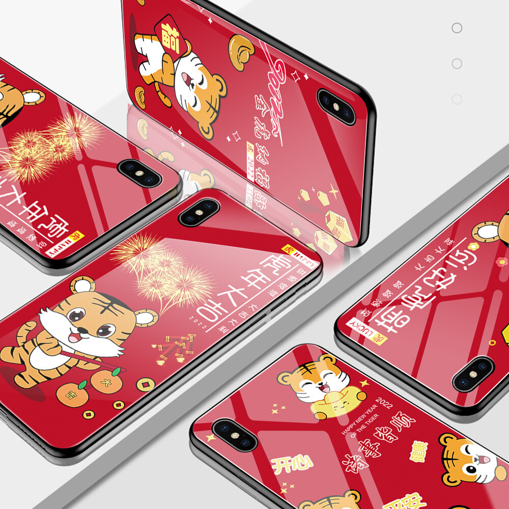 Jinsouwe Ốp Lưng Điện Thoại Cho Tecno Spark 6 / Tecno Spark 6 Air / Tecno Spark S6 Go Ốp Lưng Hoạt Hình Lễ Hội Xuân Năm Mới Cho Nam Nữ Ốp Lưng Chống Sốc Ốp Lưng Kính Cường Lực