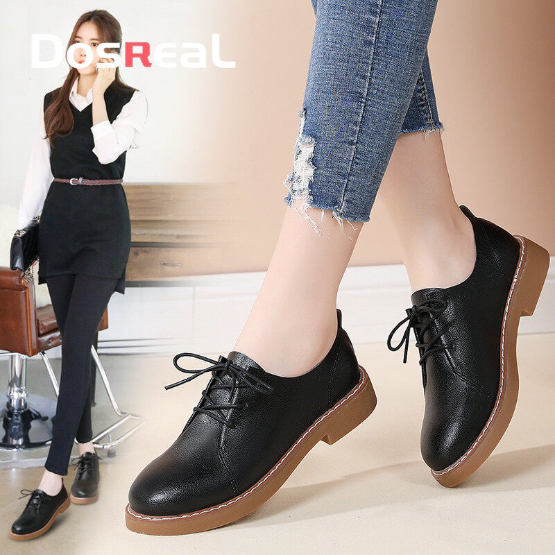 DOSREAL Fashion Oxfords For Women High Quality Genuine Leather Lace Up Women Formal Shoes Korean Casual Trendy Women Sneakers