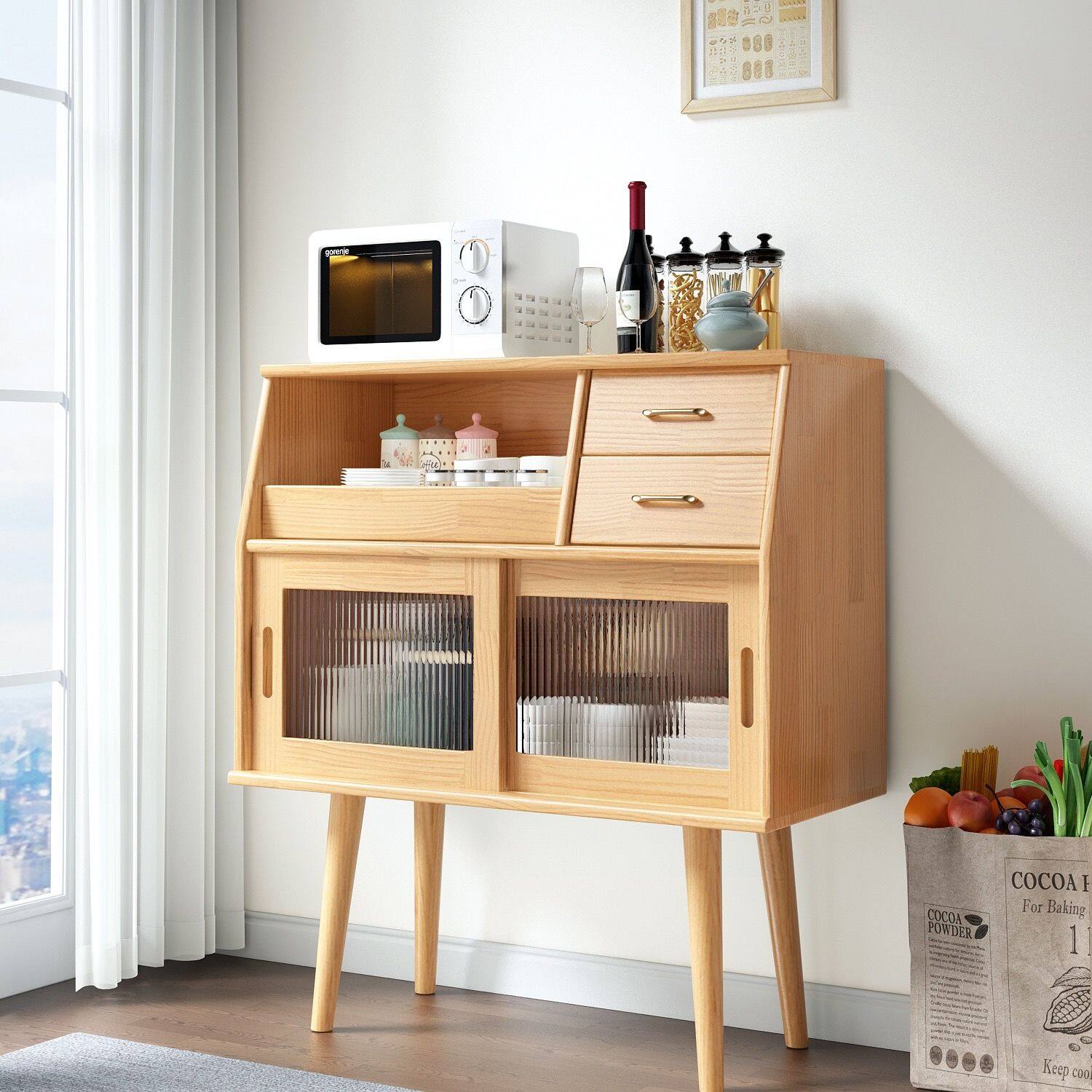 Kitchen Island Sideboard Nordic Solid Wood Sideboard Integrated