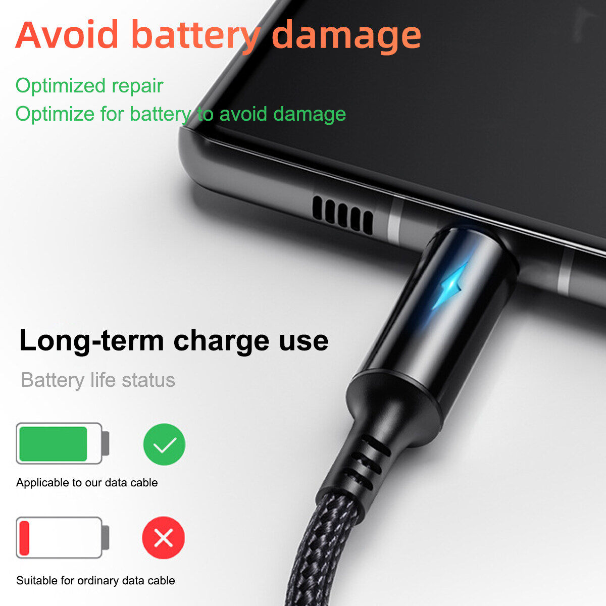 Fonken Cáp Sạc USB Ngắn 25Cm Cáp Micro USB Type C Cho Huawei Android Sạc Nhanh 2.4A Cáp Sạc Điện Thoại Có Đèn Báo
