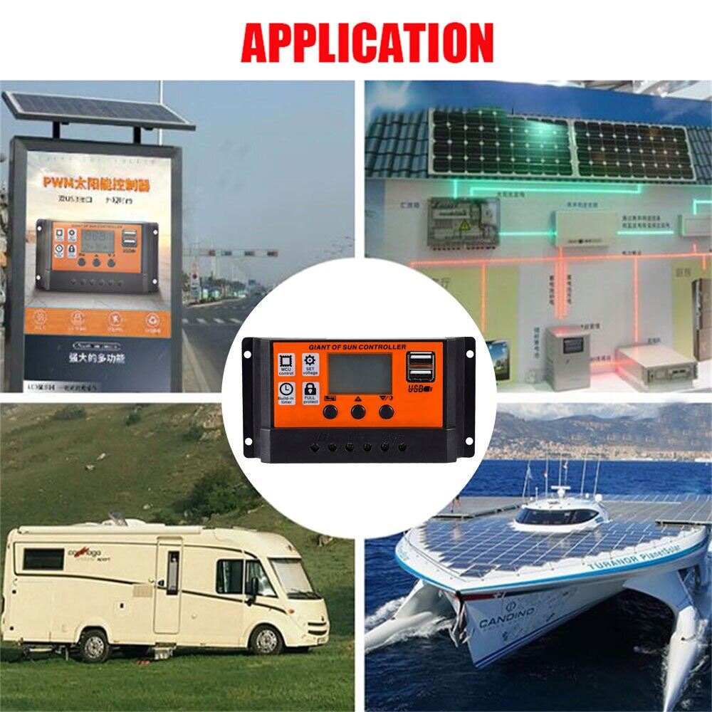 MPPT/PWM Solar Panels Battery Charge Controller 10A 30A 60A 80A 100A Automobile Solar Panel LED Display Dual USB 5V Charging Regulator Equipment