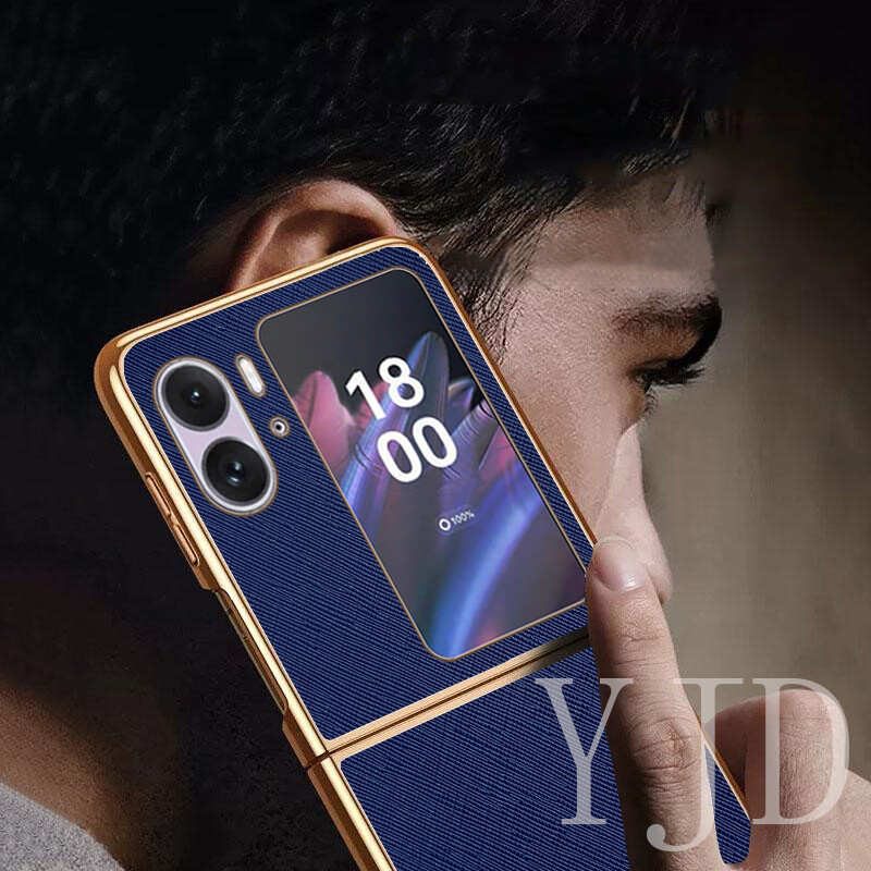 YJD Case For OPPO Find N2 Flip Solid Color Leather Electroplated Edge Shockproof  Phone Case