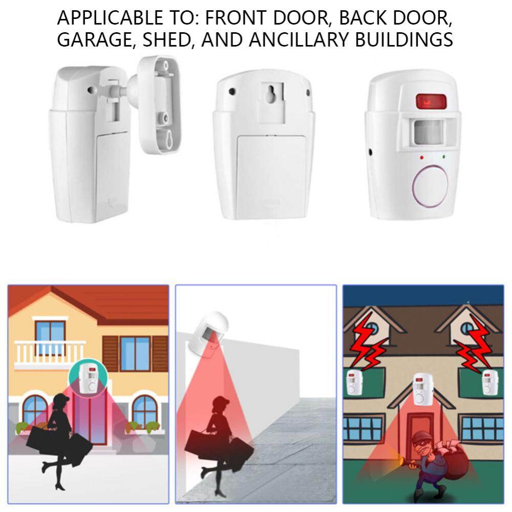 PIR Motion Sensor Detector Alarm with 2 Remote Controls Infrared Alarm Home Security System for Door Shed Garage Caravan
