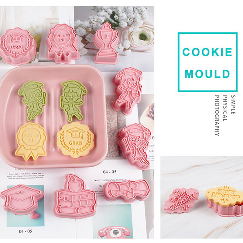 UG 8Pcs Congrats Graduation Cookie Cutter Biscuit Mold Press Plastic Cookie Mold