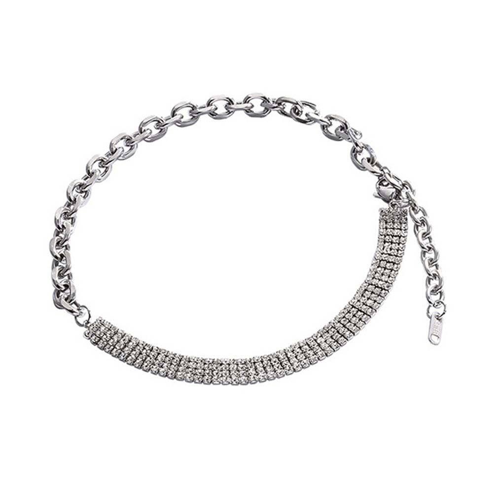 HENLI Romantic Silver Color Party Gifts Clavicle Chains Pendant Rhinestone Fashion Jewelry Metal Chains Imitation Pearl Women Necklaces Pearl Necklaces Korean Style Asymmetric Choker