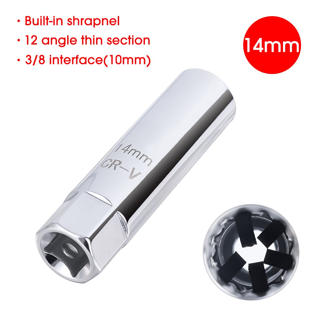 14mm Spark Plug Socket - 3/8 Drive Thin Wall Magnetic Swivel Tool For Car & SUV Spark Plug Removal | 12 Point Design
