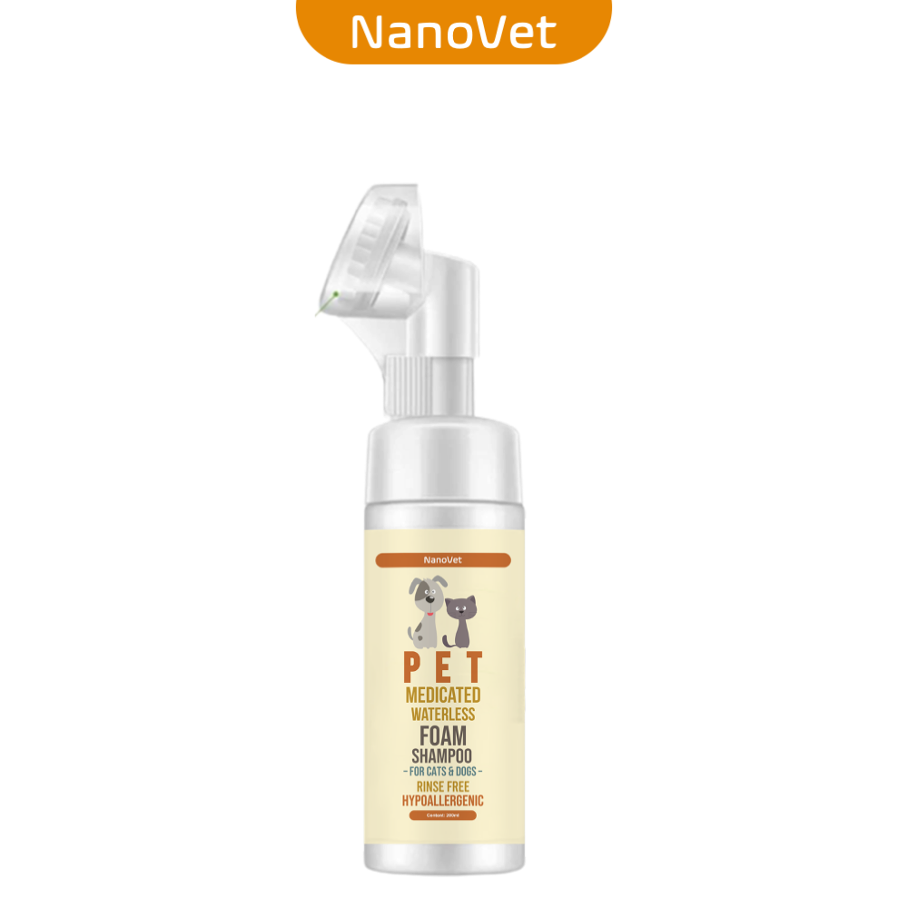 Nanovet No Rinse Waterless Medicated Pet Foam Shampoo 200ml (Suitable for All Pets, Best for