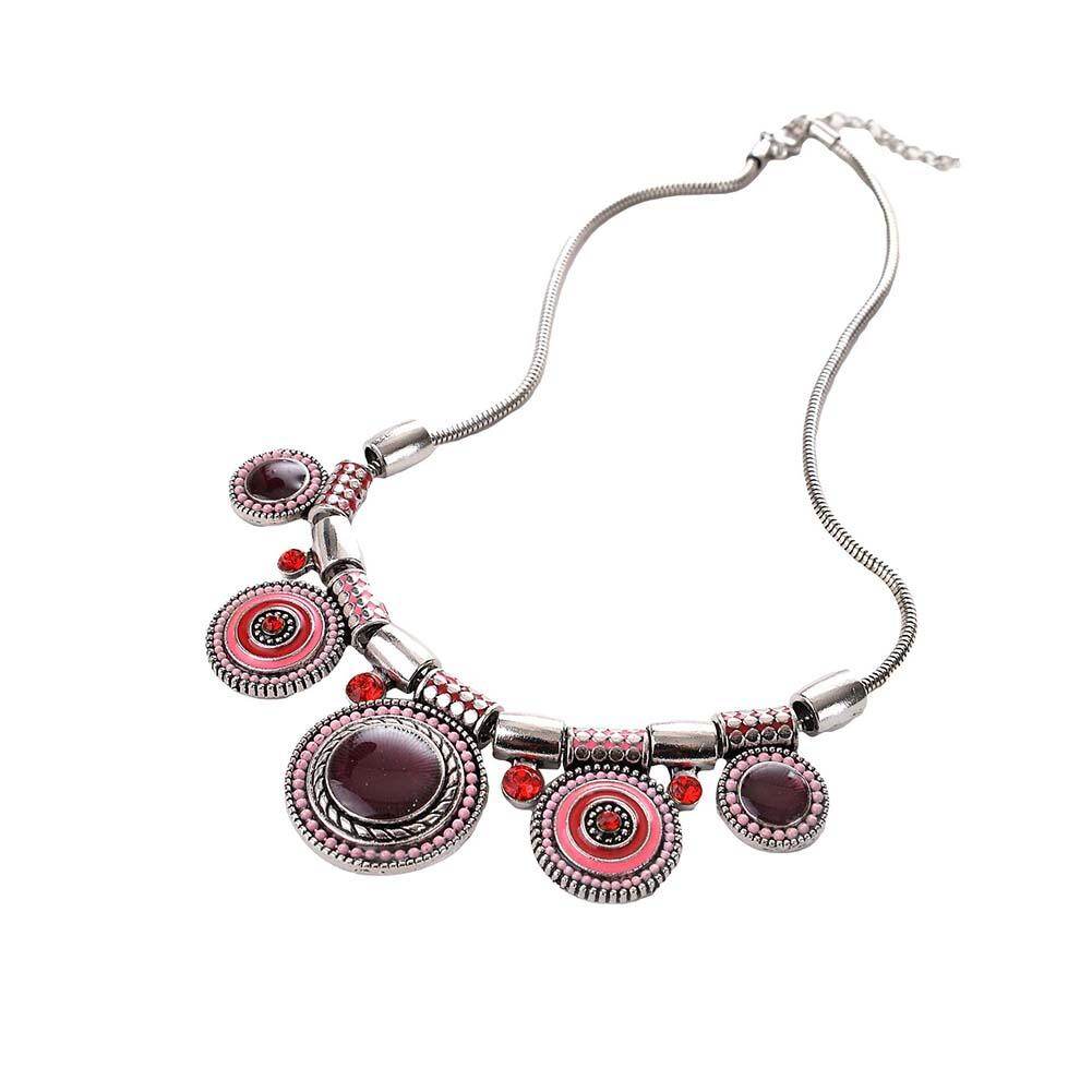 Gravitational wave Ethnic Women Rhinestone Inlaid Round Enamel Pendant Statement Bib Necklace Gift