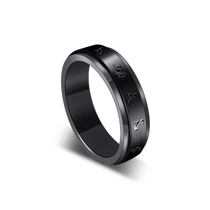 AVECON Six-character Truth Men's Ring Korean Fashion Personality Ring Titanium Steel Hip-hop Single Index Finger Rotatable Manufacturer Wholesale