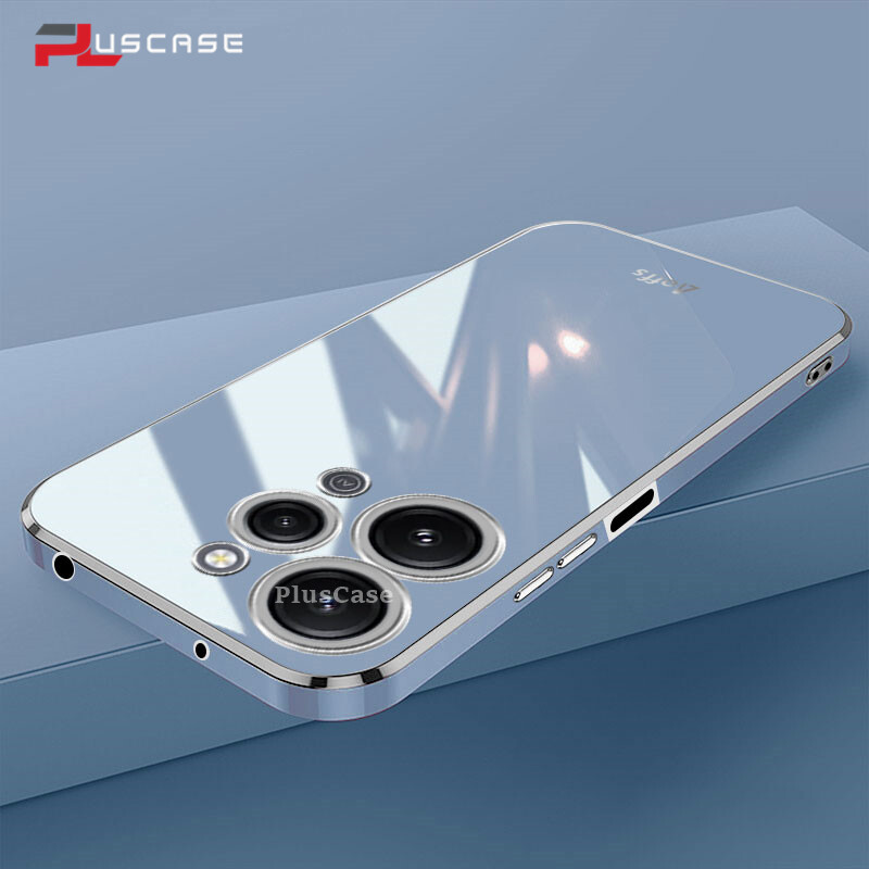 PlusCase for Xiaomi Redmi 12 4G 6D Plating Soft Case Lens Protector Square Frame Silicone Glossy Shockproof Phone Back Cover