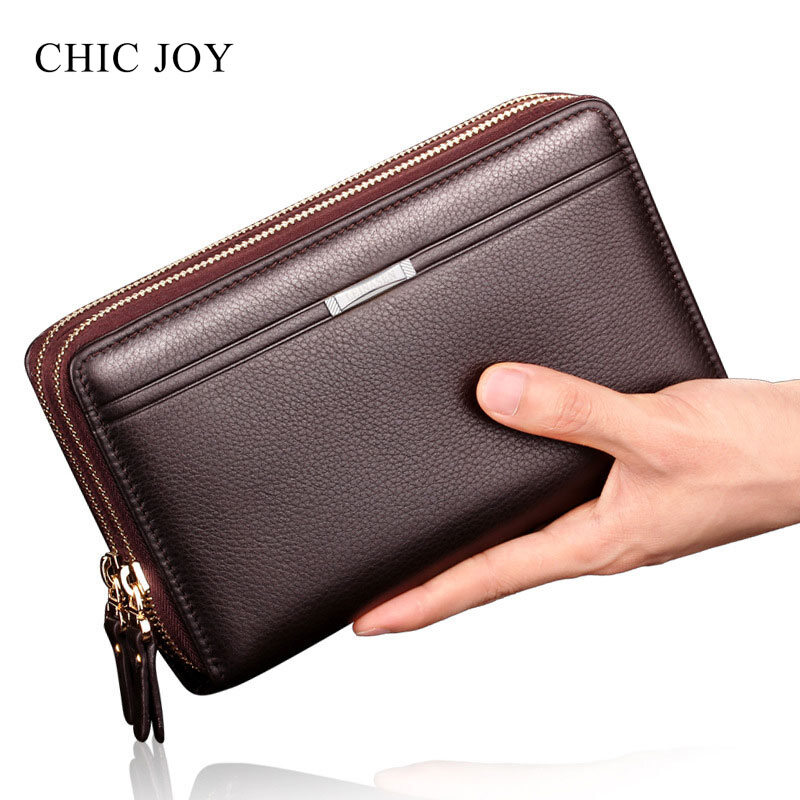 CHIC JOY New men's bag Business hand bag Double zipper long wallet Multi-slot zero wallet card bag