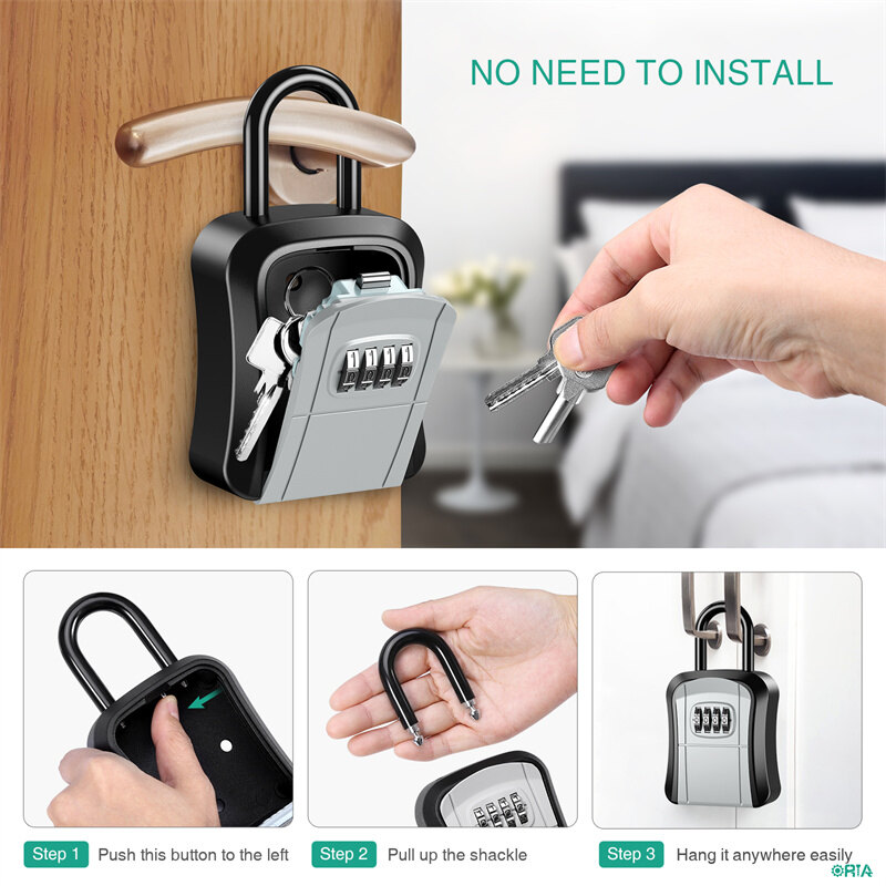 ORIA Key Storage Lock Box, 4 Digit Combination Key Safe Security Box 5 Keys Capacity for House Key Storage Combo Door Locker