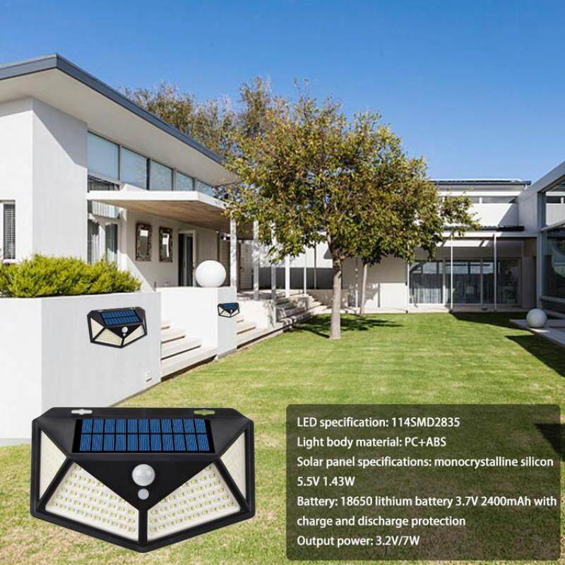 Đèn Đường Năng Lượng Mặt Trời 114LED, Đèn Cảm Ứng 3 Chế Độ, Chống Nước, Gắn Tường, Dùng Cho Khu Vườn Ngoài Trời
