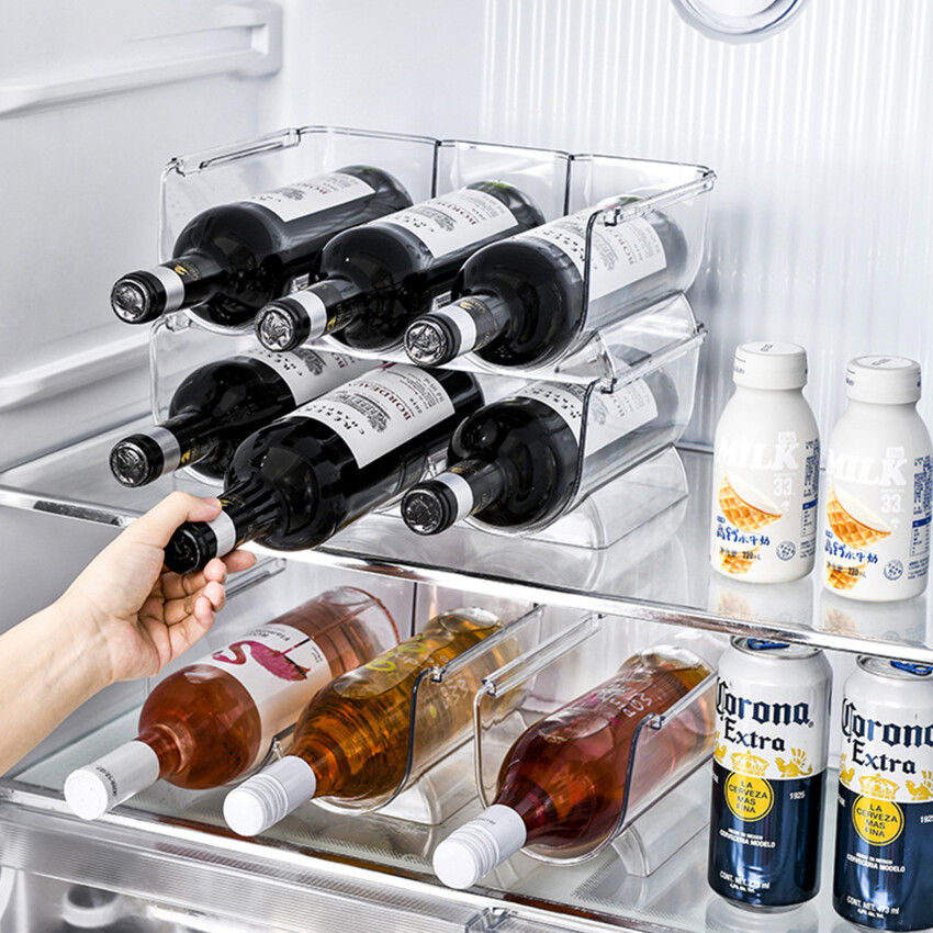 Giá rượu Stackable giữ rượu vang nhà bếp lưu trữ chai Giá tủ lạnh tổ chức có thể chai rượu bia chủ Giá ngăn