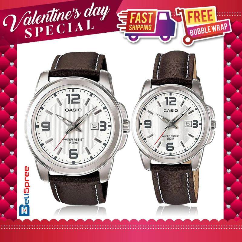 Casio MTP-1314L-7A & LTP-1314L-7A Couple Set Classic Brown Genuine Leather Band Watches Malaysia