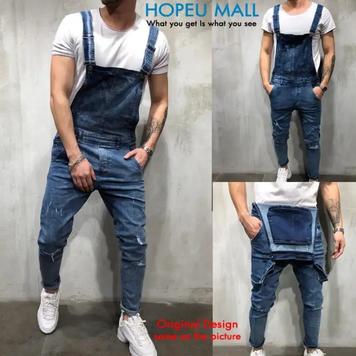 mens black ripped overalls