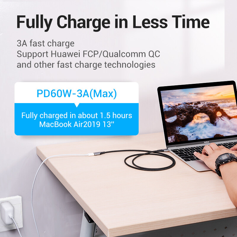 Vention USB 3.2 Gen2 Loại C Cáp nối 10gbps truyền dữ liệu 4K 60Hz 5A 100W PD sạc điện thoại iPhone nhanh Huawei Samsung Xiaomi máy tính bảng máy tính xách tay MacBook chuyển đổi USB C Nam để C dây dây kéo dài đầu cái