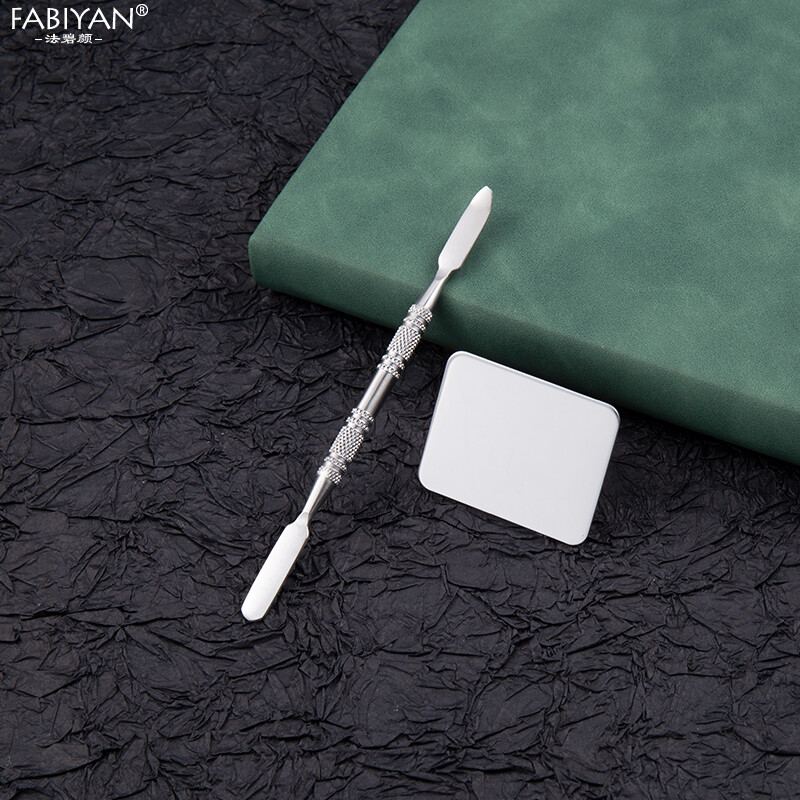 Finger Ring Color Palette Stainless Steel Makeup Nail Art Polish Mixing Plate Square Foundation Eyeshadow Mixing Palette with Spatula Rod Tool