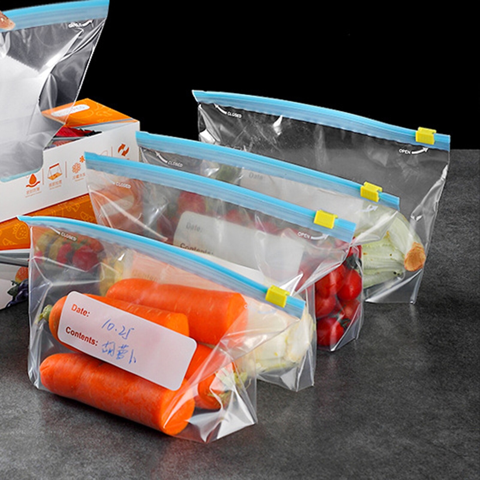 Terylin 15/20/25Pcs Food Freezer Bag Date Recordable Transparent Food Grade Preservation Reusable Refrigerator Vegetable And Fruit Storage Bag Kitchen Organizer