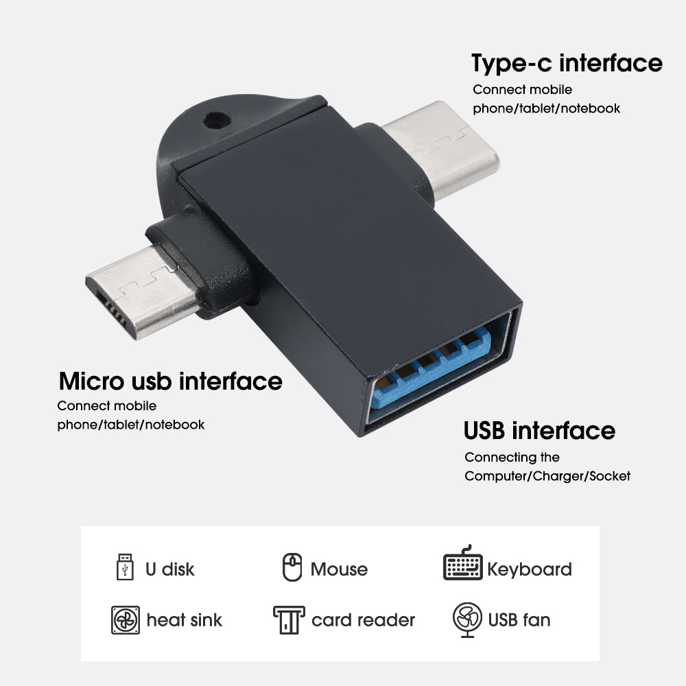 Bộ Chuyển Đổi OTG Type-C 2 Trong 1 USB Mini Và Bộ Chuyển Đổi Micro Cho Siêu Tốc Cho Điện Thoại Máy Tính Xách Tay Đầu Đọc U Thẻ Đĩa Bộ Chuyển Đổi Type C