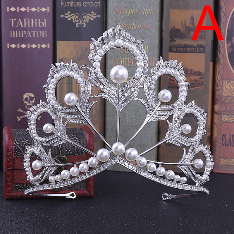 Handmade Bridal Pearl Crystal Tiara Large Hair Crown Pageant Party Headband