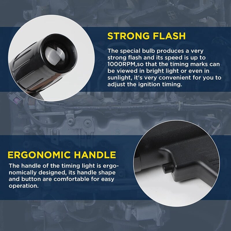 Timing Light 12V Ignition Timing Light Automotive Strong Flash Timing Lights, Overload Protection for Car, Motorcycle