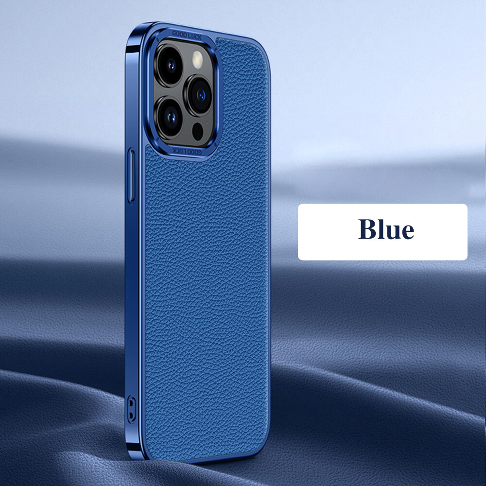 Ban Đầu Ốp da cho iPhone 14 13 12 Pro Max Mạ da bò thật họa tiết sần Da Chống Sốc Trở Lại Cứng Điện Thoại Bìa