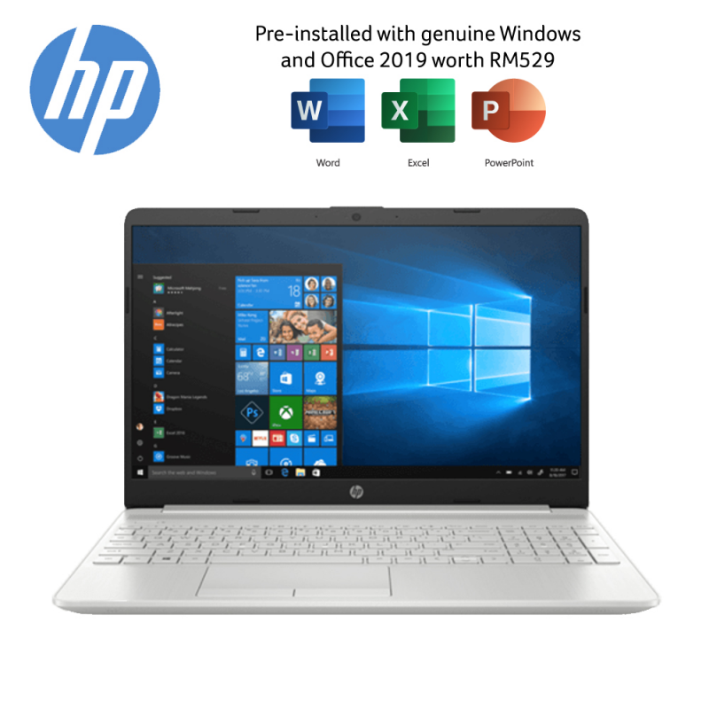 HP 15s-Du1036TU 15.6 HD Laptop Natural Silver ( I3-10110U, 4GB, 256GB SSD, Intel, W10H, H&S ) Malaysia