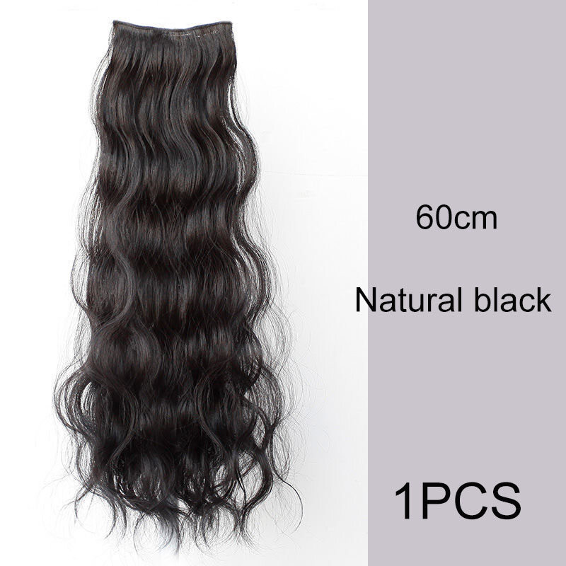 24Inch Straight Clip in Hair Extensions Natural Black Synthetic Fake Hair Pieces Highlight Hair Heat-Friendly Fiber