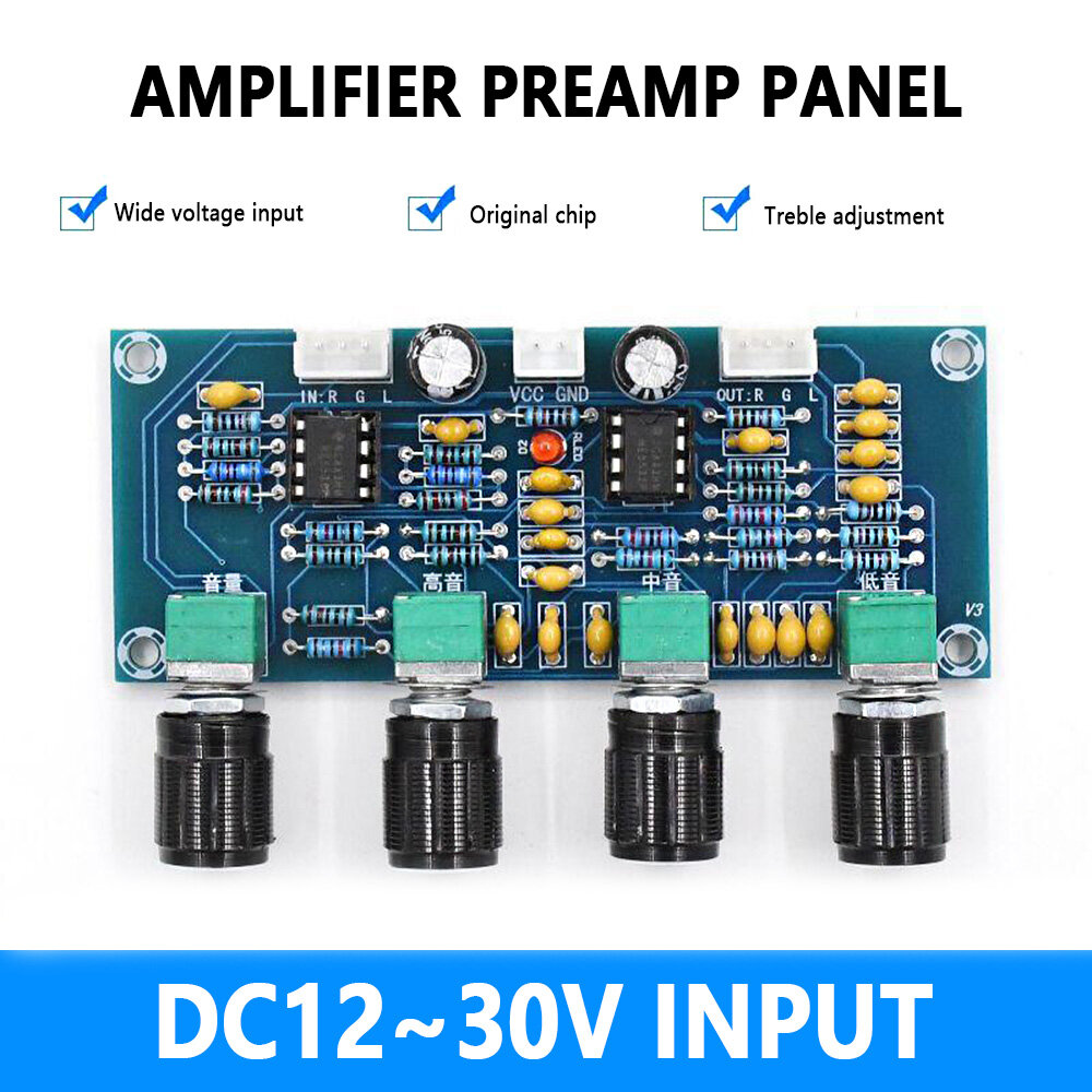 Aideepen DC12-24V XH-A901 Digital Power Amplifier Board Matching Tone Board DC High and Low Tone Adjusting Tone Board Volume Tone Control Board Suitable for Professional Audio Equipment