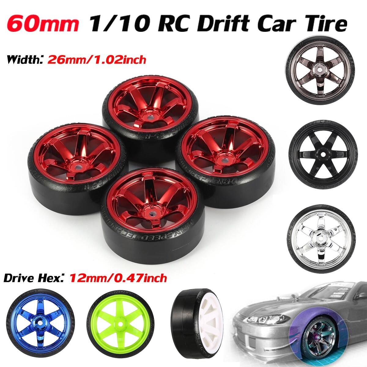 4PCS 60mm 1/10 RC Drift Car Wheel Tire Set Hard Plastic Hub Rim