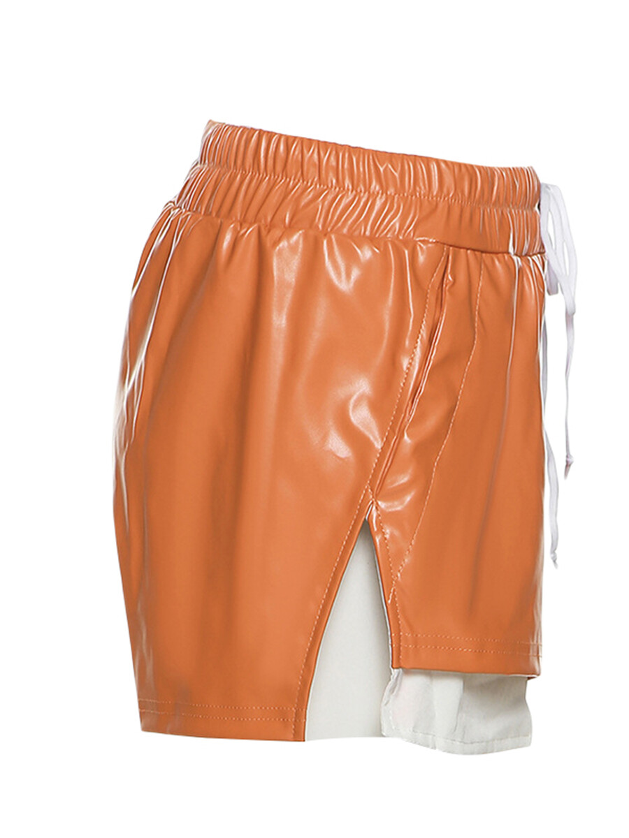 Women's Shorts, Solid Color/Contrast Color Patchwork Drawstring Elastic Waist Short Pants, Casual Simple Style Bottoms