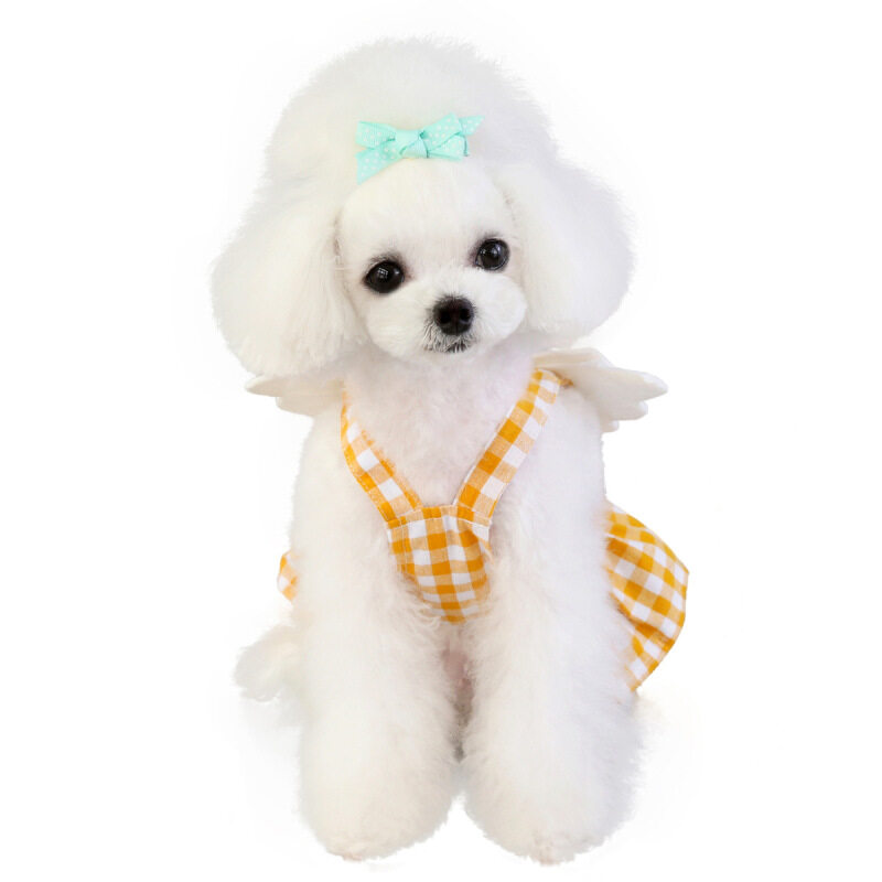New Pet Chân Váy Kẻ Caro Mùa Xuân Và Mùa Hè Quần Áo Thú Cưng Giả Cánh Chân Váy Kẻ Caro/Vàng