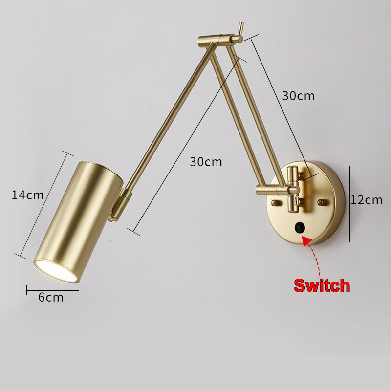 Adjustable LED wall lamp E27 wall light with switch golden and black sconces indoor lighting home decor wall decor for living room bedroom bedside kitchen dining room light fixture