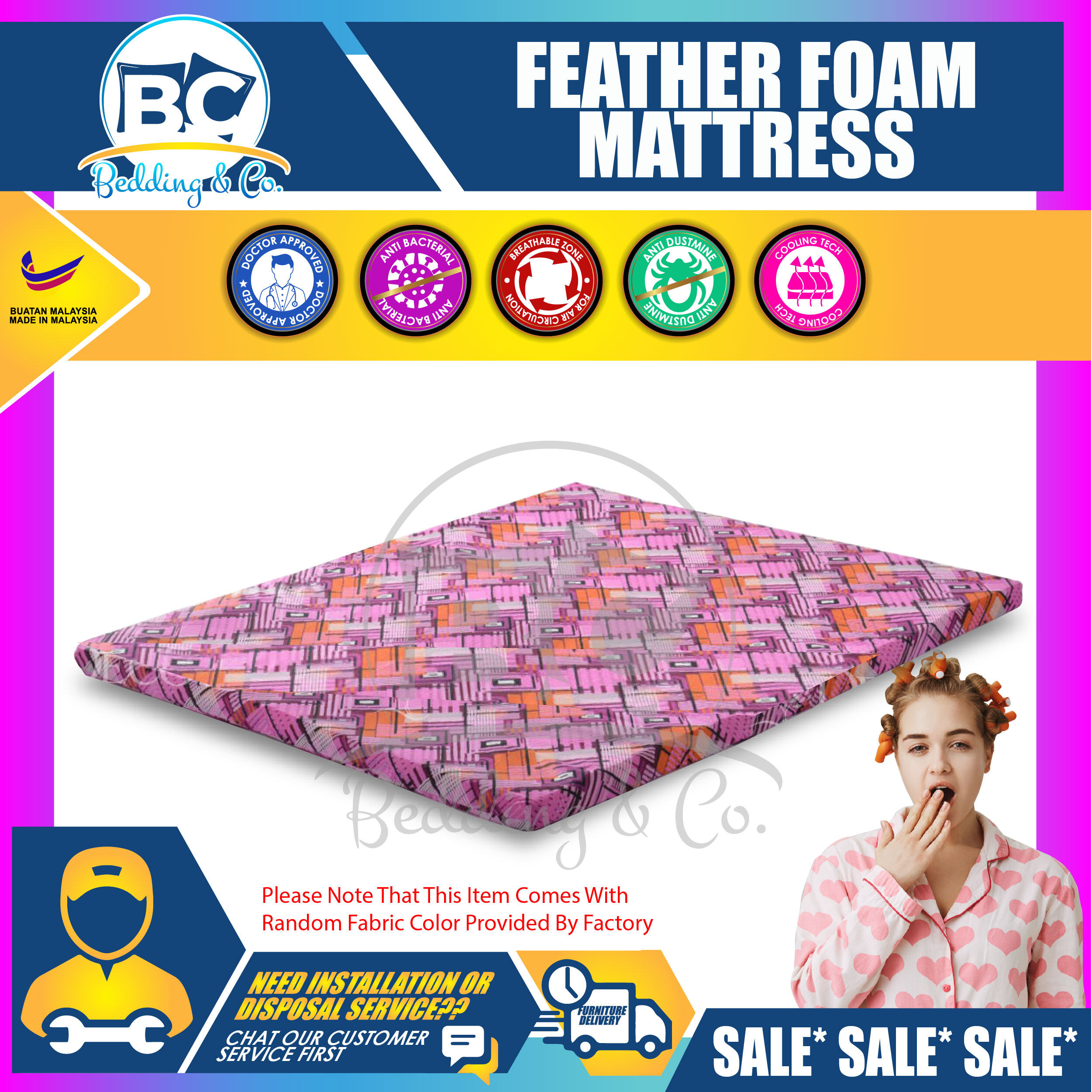 Queen Size 3 Inches Feather Foam Mattress / Tilam Feather Foam ( Random
