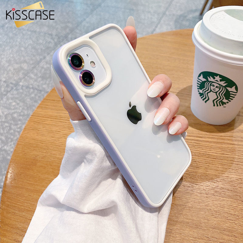 KISSCASE Ốp Lưng Trong Suốt Sang Trọng Cho iPhone 14 Pro Max Cho iPhone 13 12 11 Pro Max X XR XS Vỏ Giáp Cứng Acrylic Chống Sốc Màu Mềm Chống Sốc