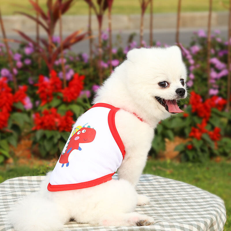 AuntieCindy 4 Colors Pet Vest Cartoon Printed Round Neck Summer Thin Sling Vest for Dog Puppy Cat Chow Chow Shihtzu